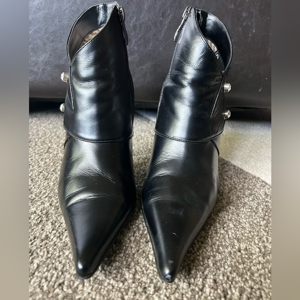 Bruno Cantini Black Leather Narrow Point Zip-up Booties 2 Crystal Accents - 35 - Picture 2 of 11